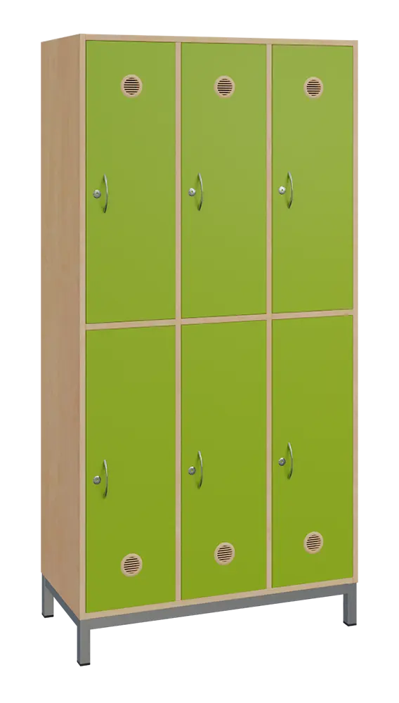 SBS-2233 šatní skříň 6-boxová, 1800x900x400 mm, kovové nohy, korpus bříza irská, dvířka jarní zeleň